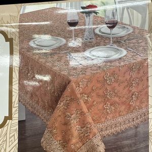 Christmas Luxury Table Cloth  Megan Beige & gold  Embroidery .: